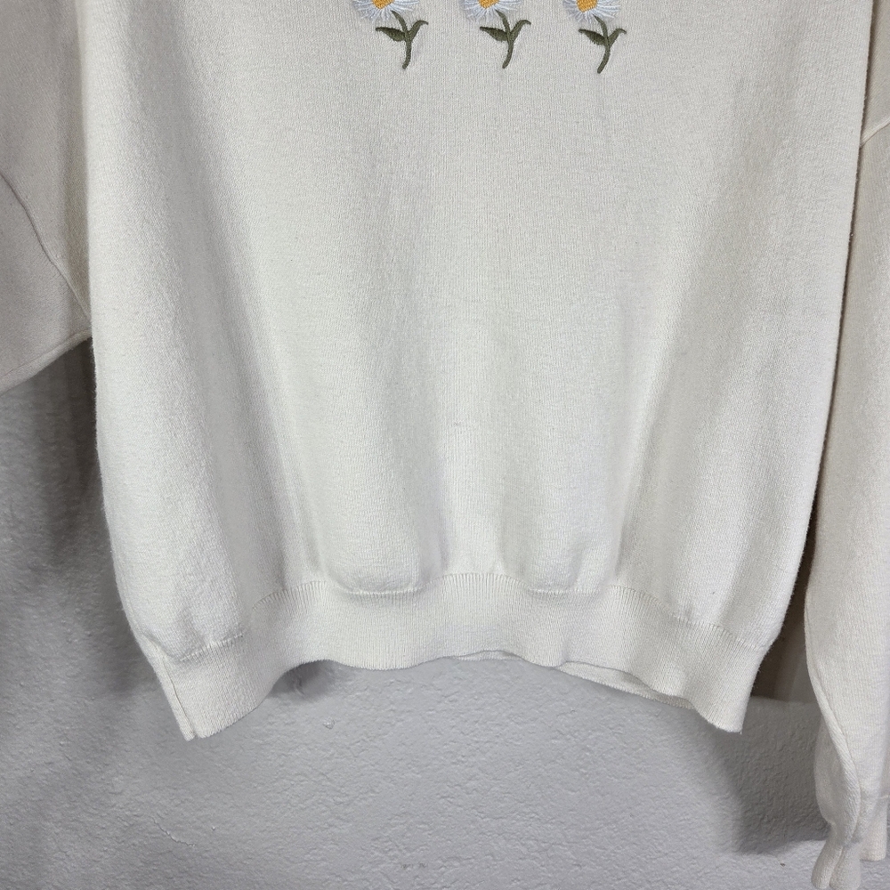 Aritzia Sunday Best Size L Cream Merino Wool Daisy Sweater Daisies Flower Print - Picture 5 of 16
